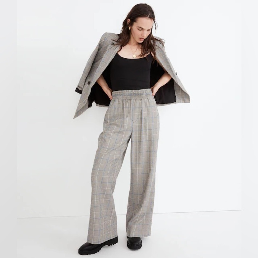 Madewell Women's Carley Wide-Leg Pants in Plaid pull-on pants size XS office